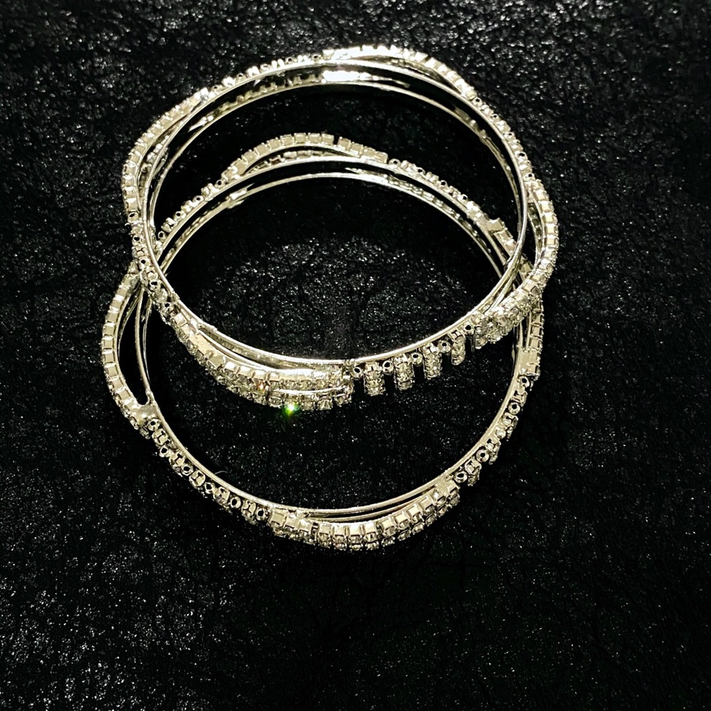 Rhinestone geometric bracelets in silver